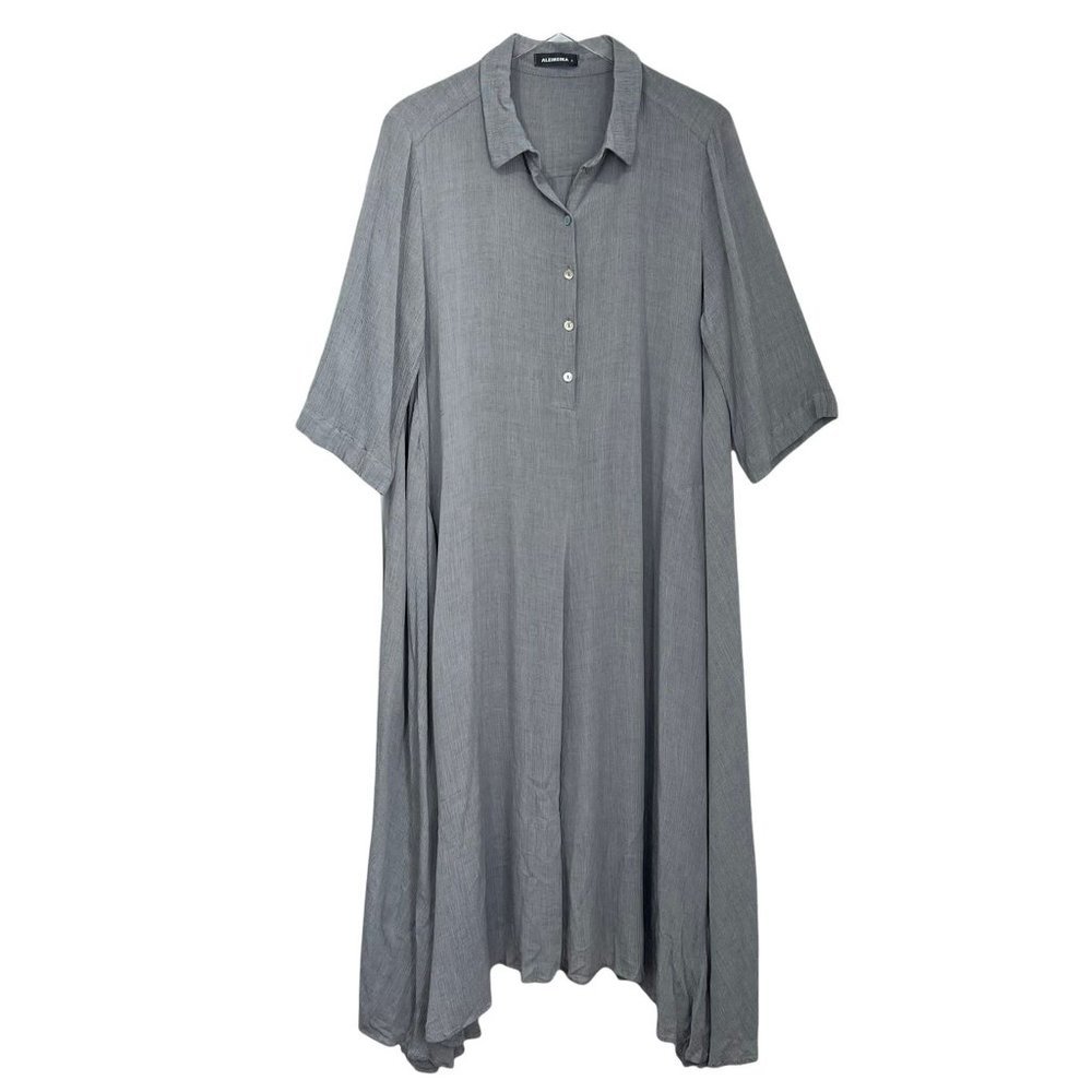 ALEMBIKA Swing Tunic Shirt Dress Size 2 US 10 Buttoned Front Short Sleeves Gray